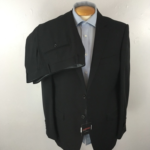 Laurentino mens suit 42r italy solid black made in Italy 2 piece wool new ea0205